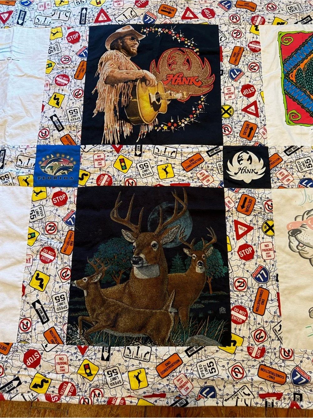 Handmade Patchwork T-Shirt Quilt with Wildlife & Music Panels - app 45x70